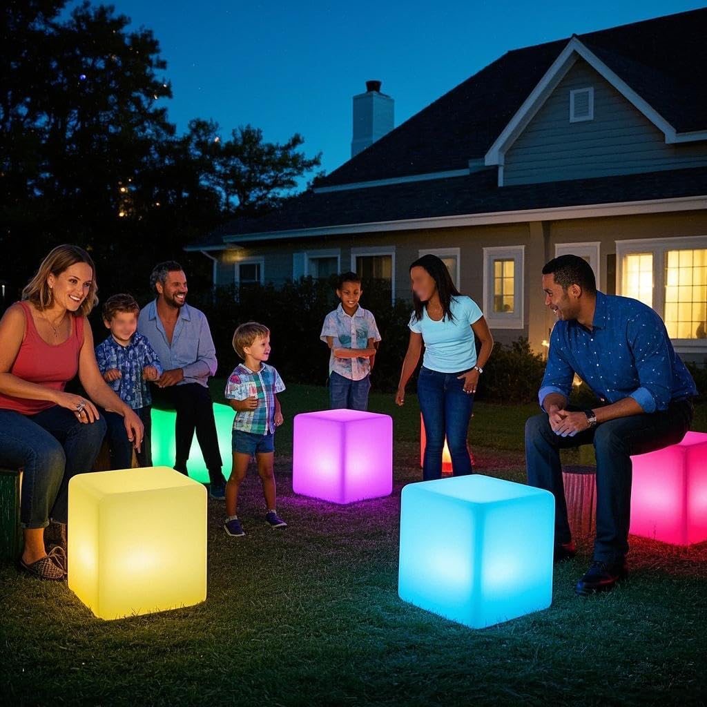 Mr.Go 20-inch LED Lighted Cube Table, Large LED Cube Chair Light, 16 RGB Colors Glowing Cube Seat w/Remote - Rechargeable - Waterproof…