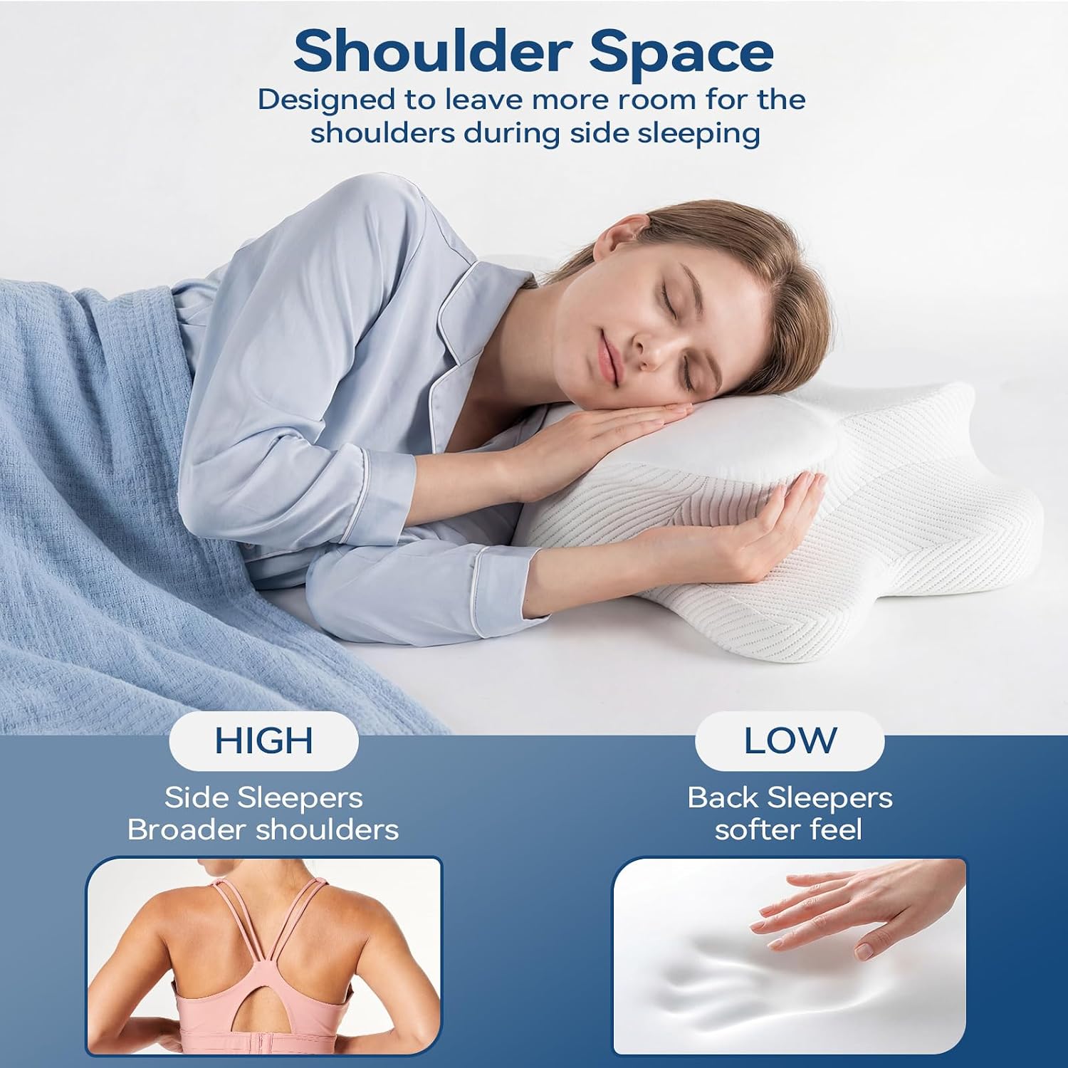 Funccube Cervical Neck Pillow - Memory Foam Pillow for Sleeping, Ergonomic Neck Support Contour Pillows for Side Back Stomach Sleepers, Orth…