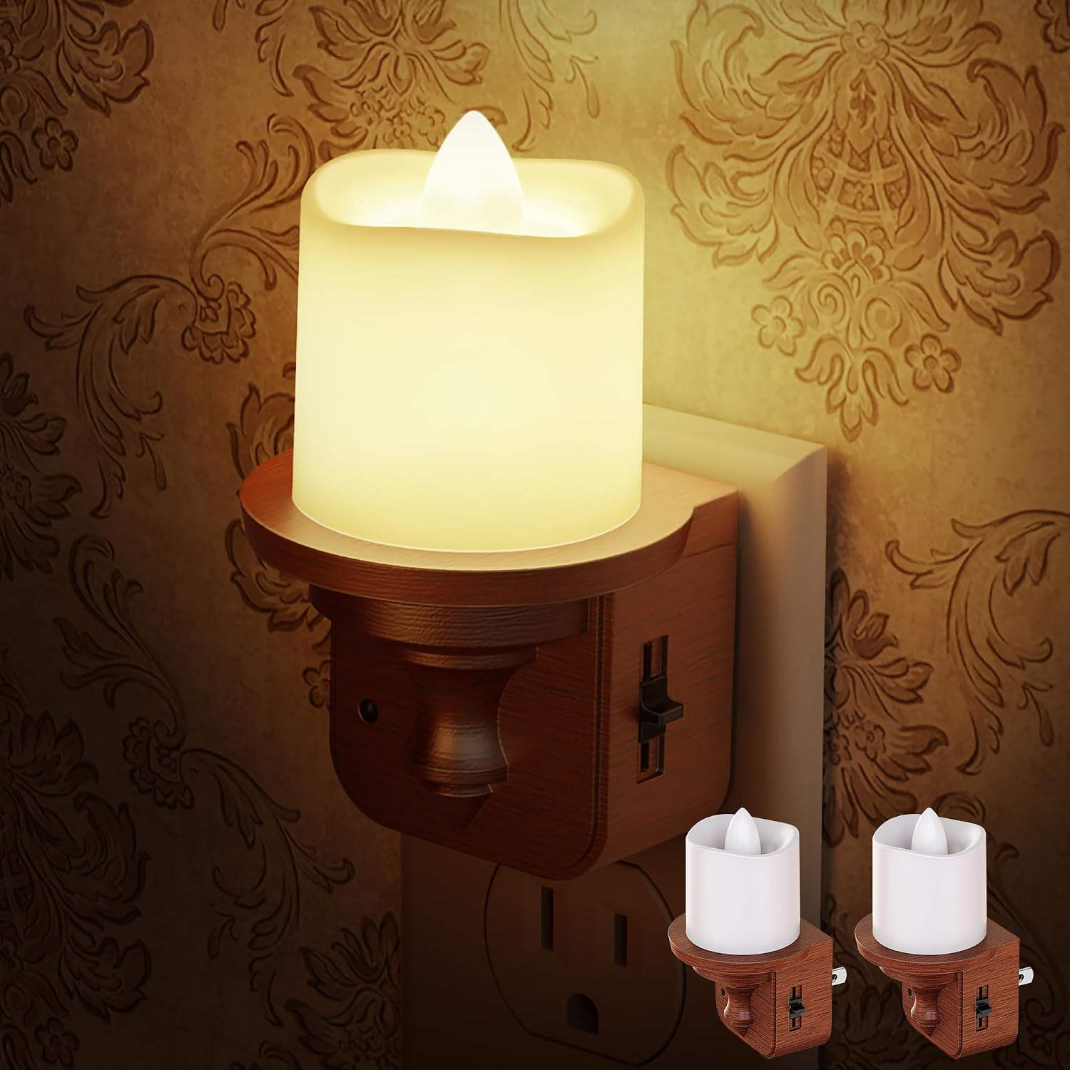 Briignite Candle Night Light, Night Lights Plug into Wall 2 Pack, LED Vintage Night Light with Light Sensor, 0-100LM Dimmable Nightlight…