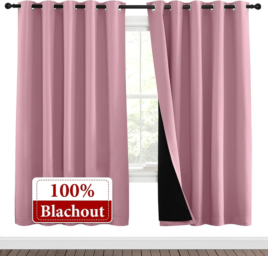 Nicetown Crystal Pink Full Shade Curtain Panels, Pair of Energy Smart & Noise Blocking Out Blackout Drapes for Dining Room Window, Thermal…
