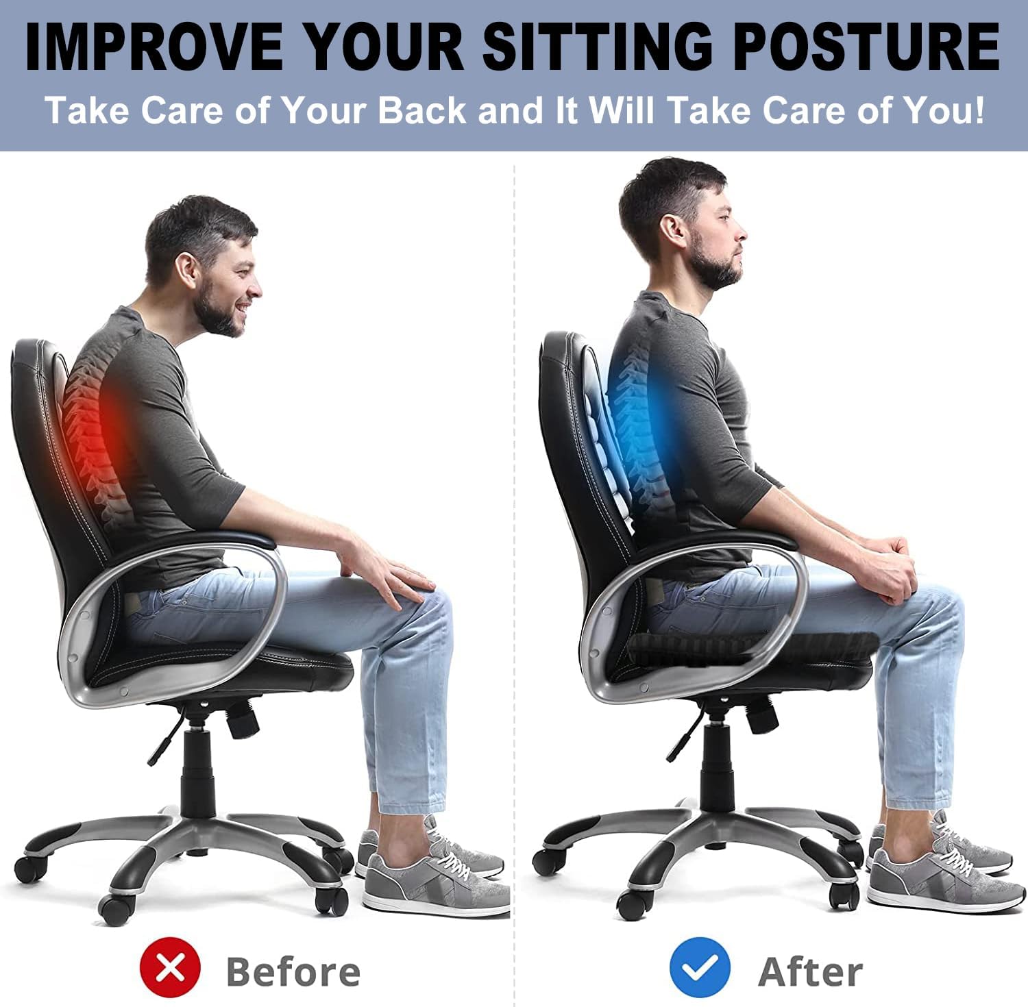 Helishy Gel Seat Cushion for Long Sitting Pressure Relief - Non-Slip Gel Chair Cushions for Back, Sciatica, Tailbone - Seat Cushion for Off…