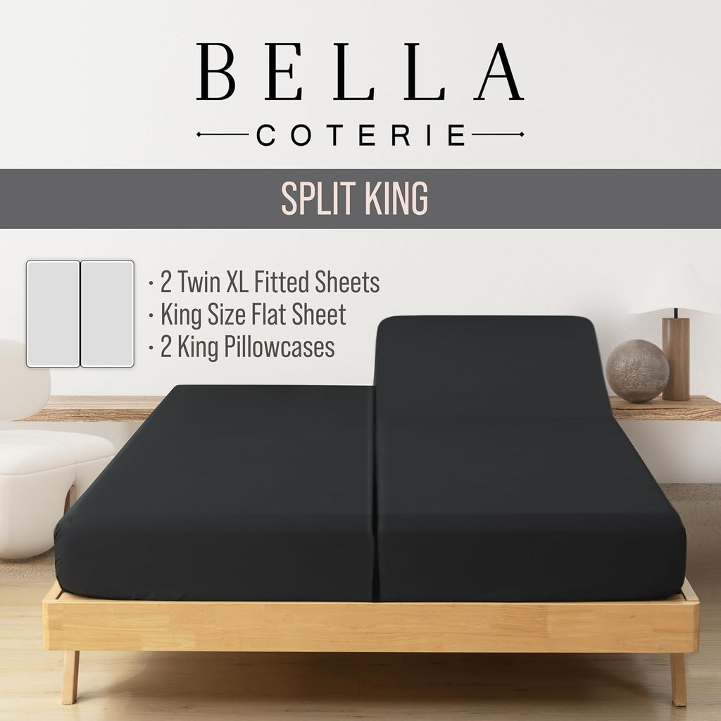 Bella Coterie Luxury Bamboo Viscose Split King Size Sheet Set | 2 Fitted Sheets for Sleep Number & Adjustable Beds | 100% Organically…