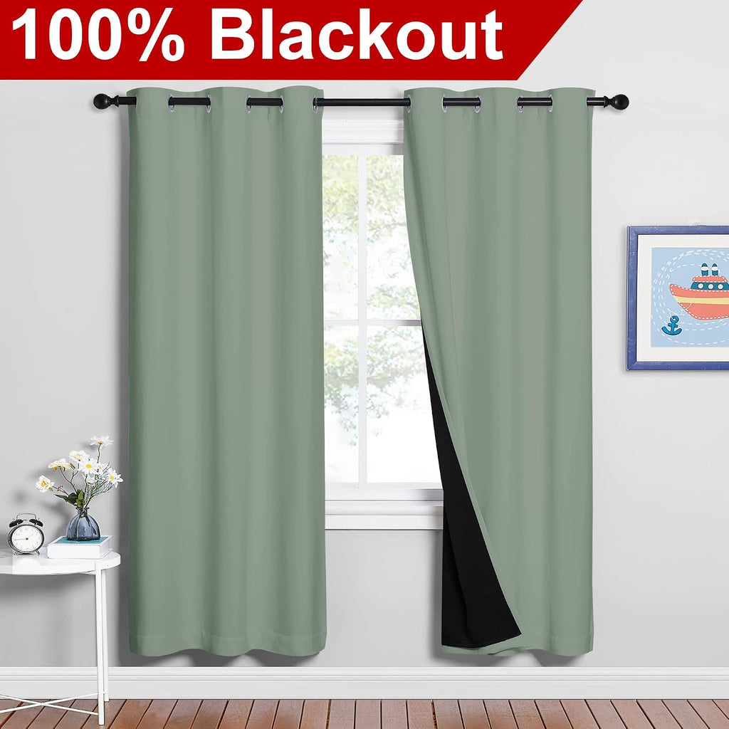 Nicetown 100% Blackout Window Curtain Panels, Full Light Blocking Drapes with Black Liner for Nursery, 72-inch Drop Thermal Insulated Drape…