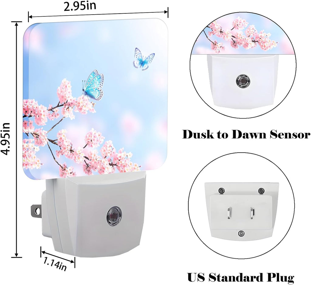 Groovy Butterfly and Flower Night Light, Plug Into Wall for Boys Girls Bedroom Decorative Square Night Light Lamp 0.5w Sleep Friendly