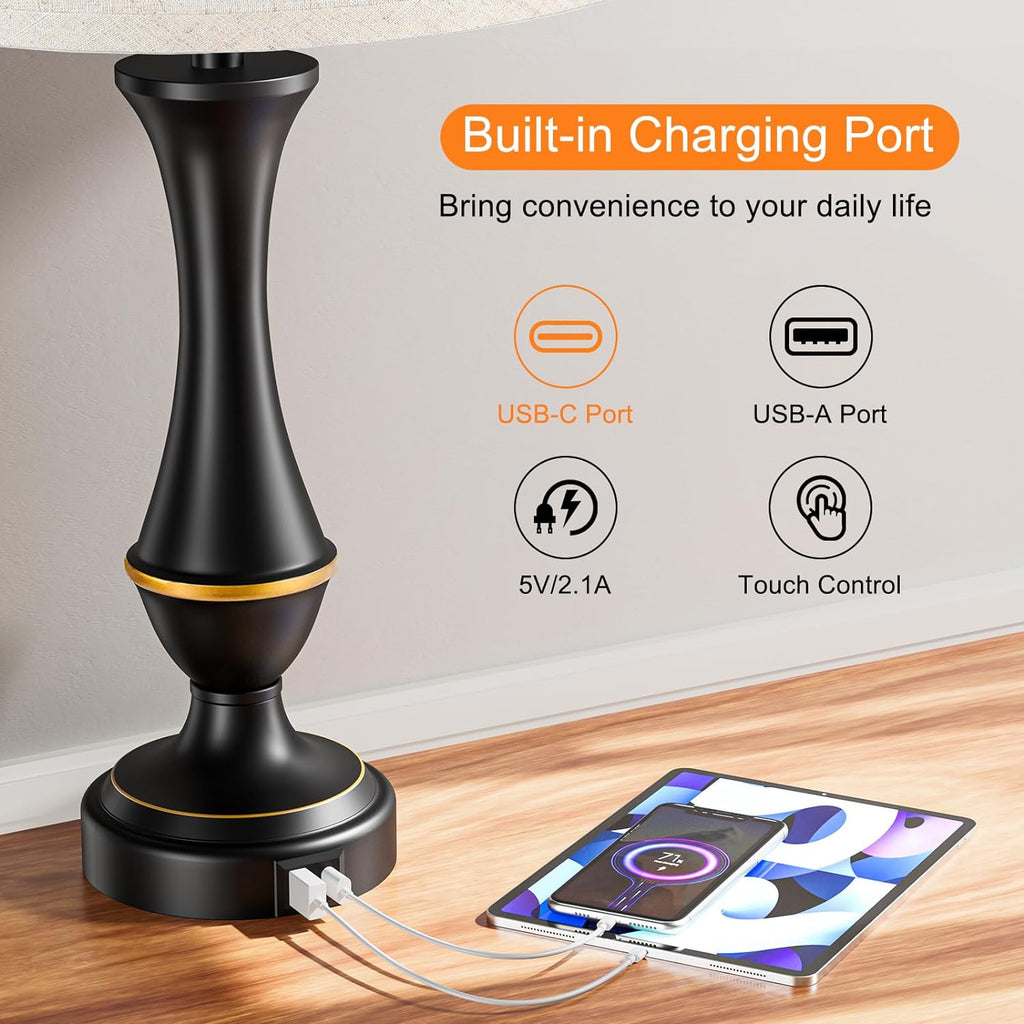 Seealle Upgraded Touch Lamps for Night Stands Set of 2 - Bedside Lamps with USB C+A, 3 Way Dimmable for Bedroom Living Room End Tables…
