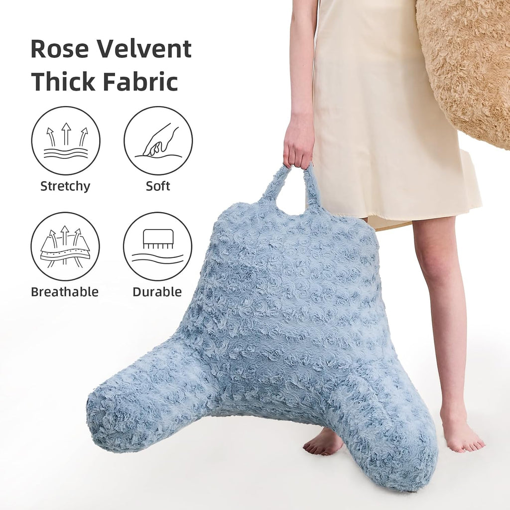 Reading Pillow, Rose Velvet Back Pillow with Arms for Bed Sitting Up, Bed Pillow for Adult Children, Backrest Pillows with Washable Cover…
