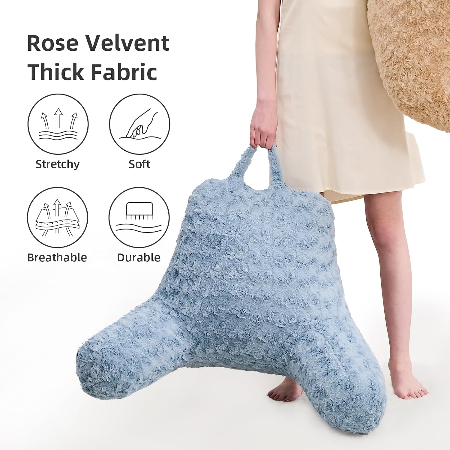 Reading Pillow, Rose Velvet Back Pillow with Arms for Bed Sitting Up, Bed Pillow for Adult Children, Backrest Pillows with Washable Cover…