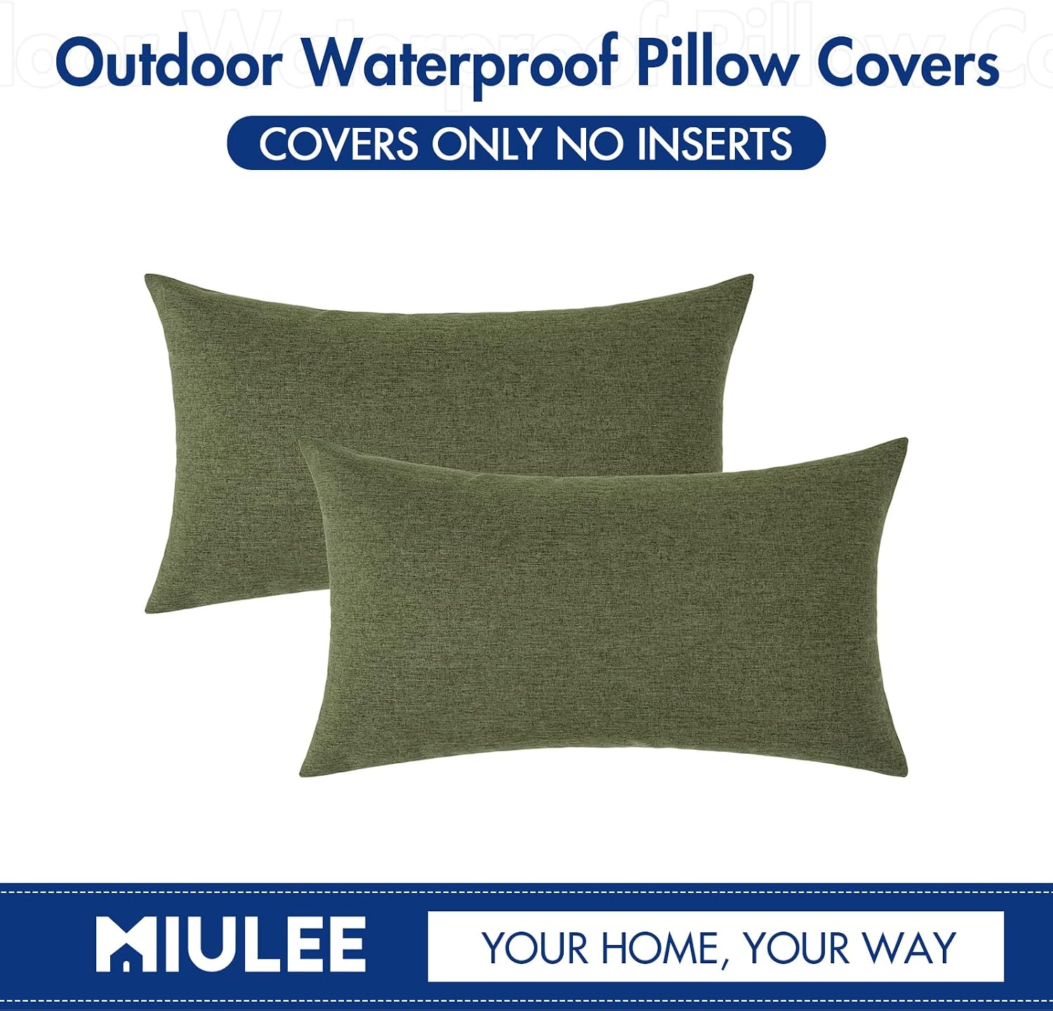 Miulee Pack of 2 Decorative Outdoor Solid Waterproof Throw Pillow Covers Faux Linen Garden Farmhouse Cushion Cases for Patio Tent Balcony C…