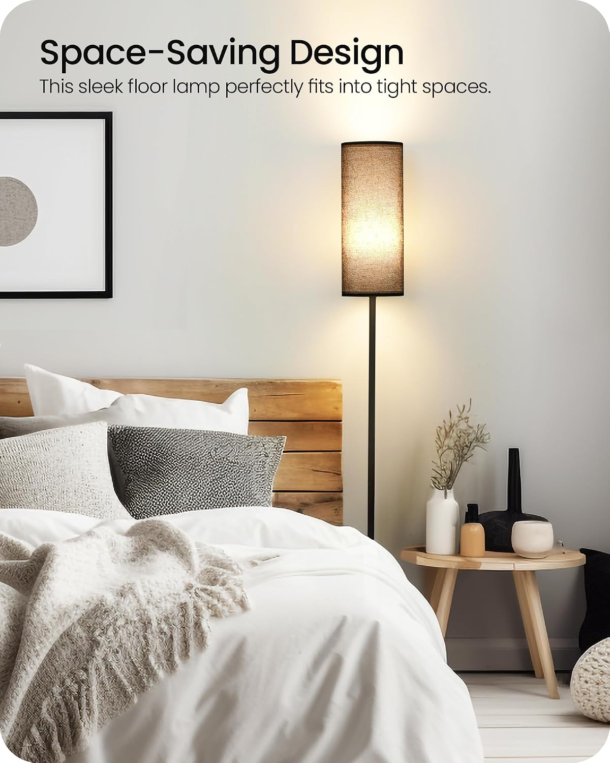 Dimmable Black Floor Lamp for Living Room with Remote and Foot Switch, Corner Floor Lamp for Bedroom, Modern Standing Tall Lamp, 10W…