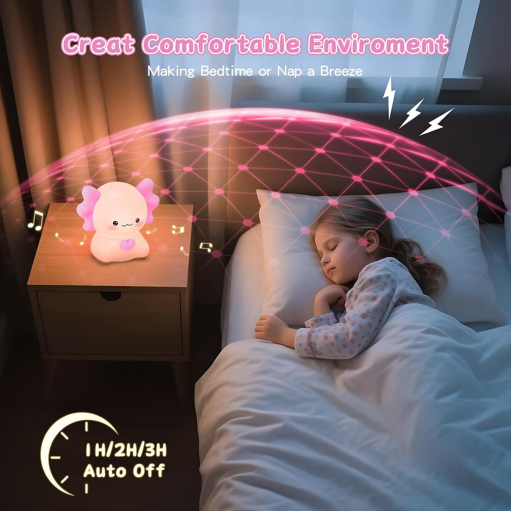 Icarerfamily Axolotl White Noise Machine for Baby Sleep - Portable Night Light Sound Soother with 20 Sleep Sounds, Wireless Speaker, Color…