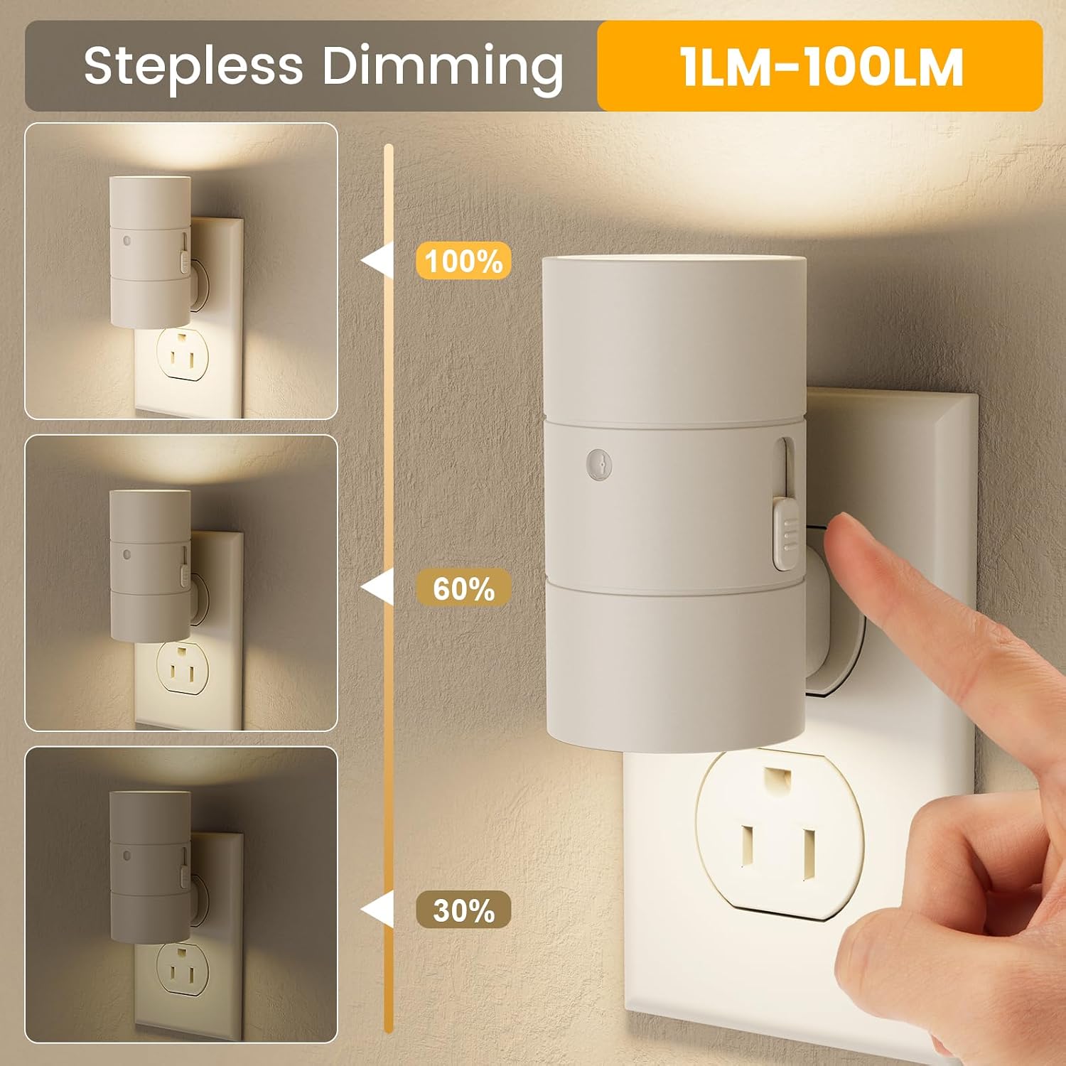 VOLISUN Night Light, Dimmable Led Night Lights Plug into Wall, Amber/3000K/4500K, 0-100LM Adjustable Brightness, Dusk to Dawn Nightlight…