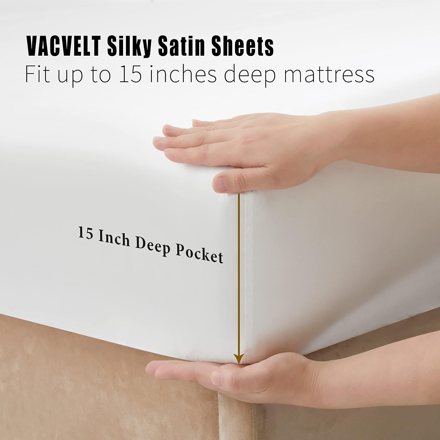 VACVELT 4pcs Ivory White Satin Sheets Full Size Bed Set, 15 Inch Deep Pocket Silky Satin Sheet Set, Soft Satin Bedding Set Cooling &…