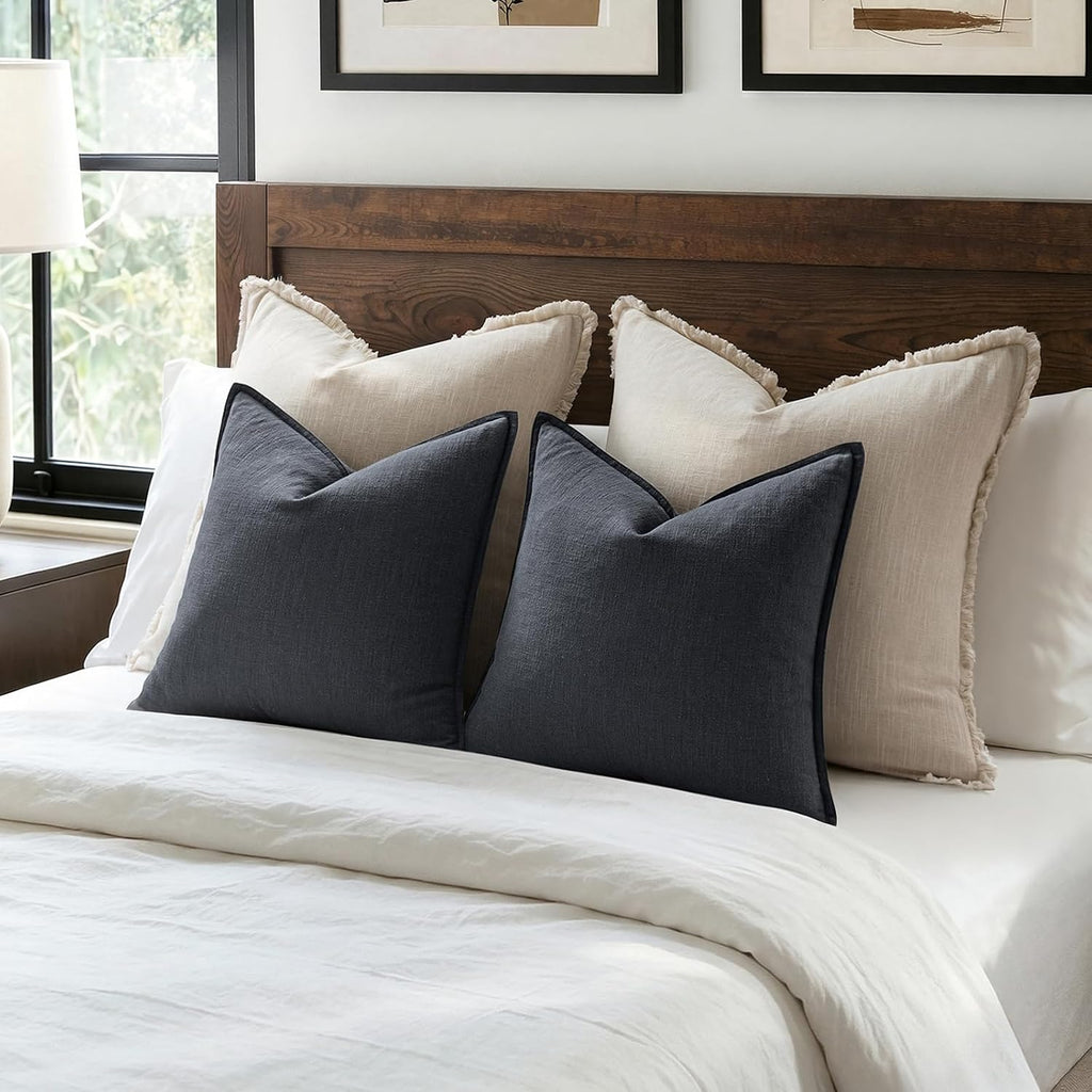 Anroduo Pack of 2 Decorative Linen Pillow Covers Dark Gray Neutral Farmhouse Boho Soild Cushion Case Soft Accent Pillowcase for Couch Sofa…