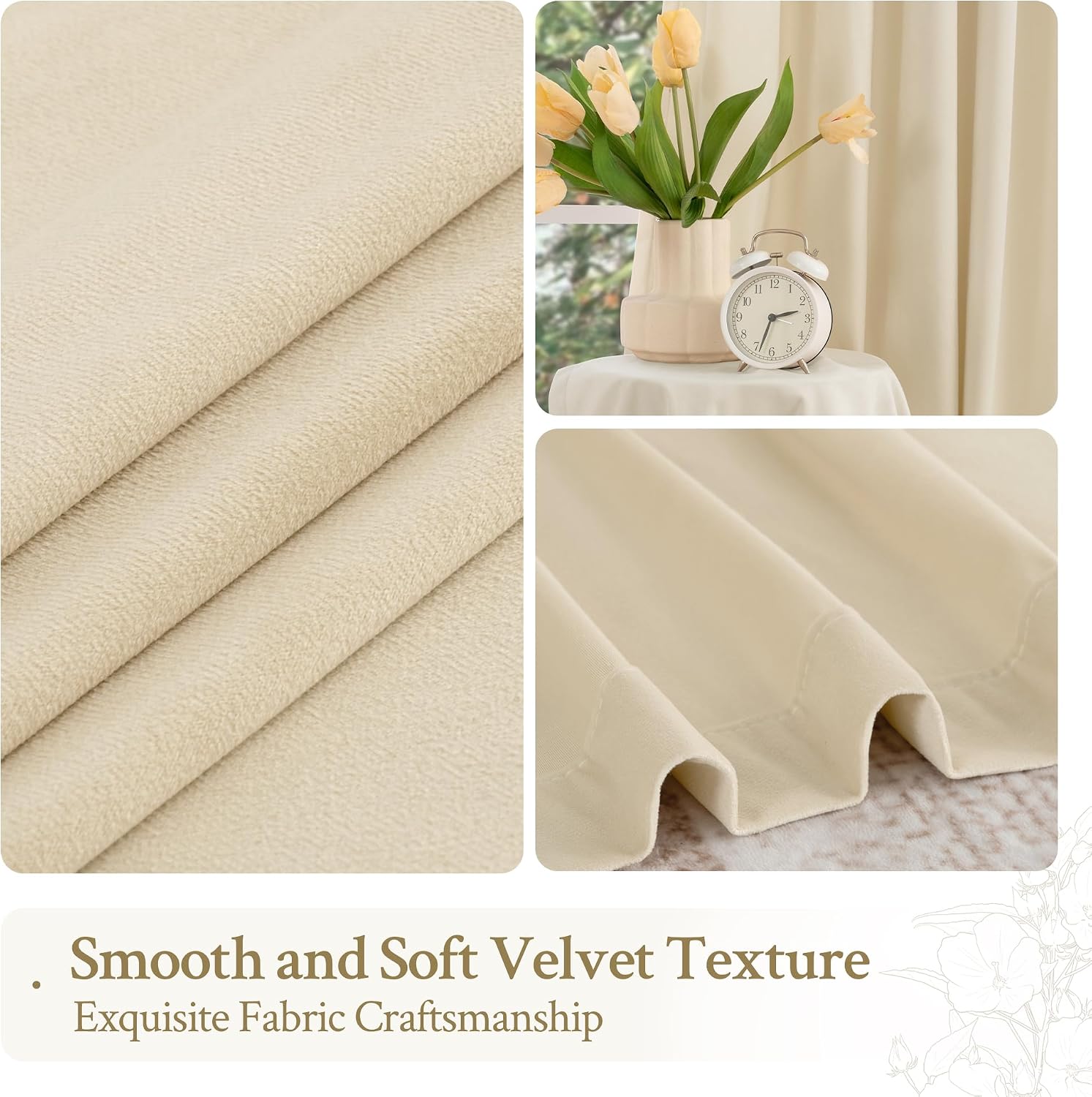 Lamit Beige Velvet Curtains for Living Room 120 Inches Long, Elegant Thermal Insulated Panels Noise Reducing Back Tab and Rod Pocket Drapes…
