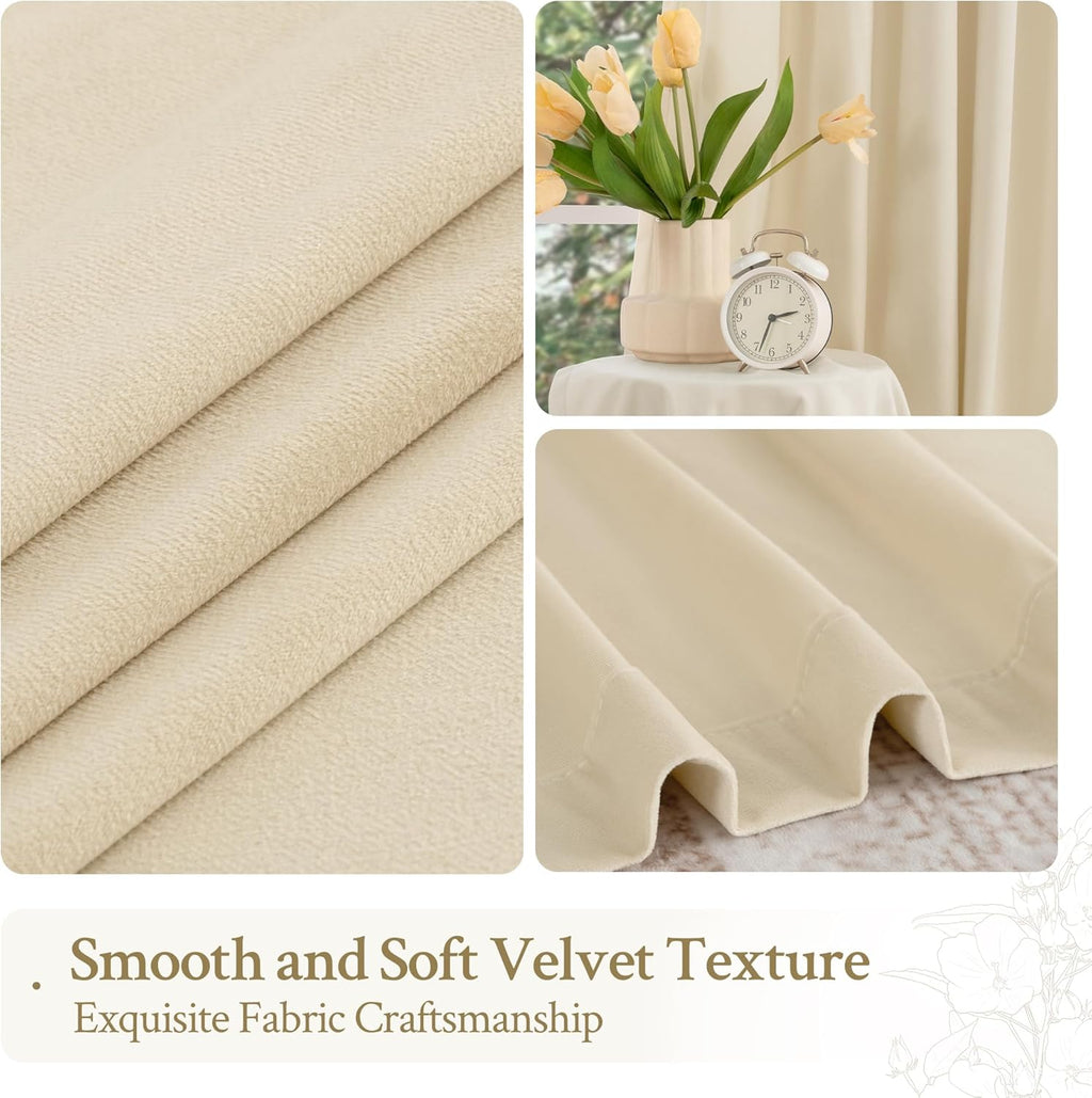 Lamit Beige Velvet Panels for Living Room 84 Inches Long, Elegant Thermal Insulated Curtains Back Tab and Rod Pocket Drapes for Classical B…