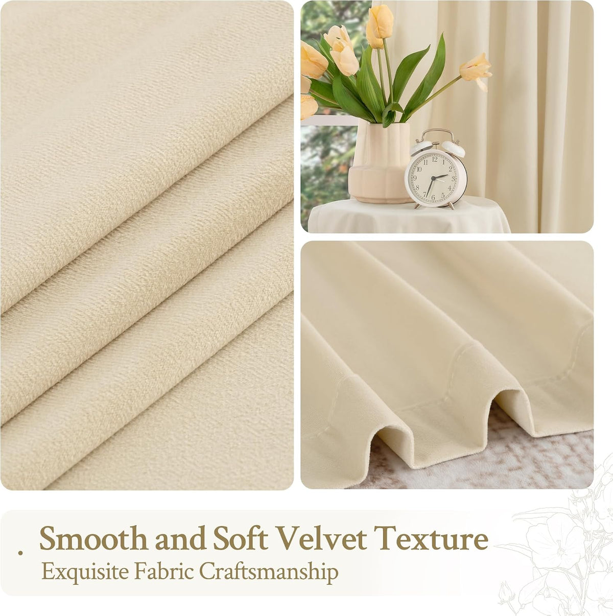 Lamit Beige Velvet Curtains for Living Room 108 Inches Long, Elegant Thermal Insulated Room Darkening Drapes Noise Reducing Back Tab and Ro…