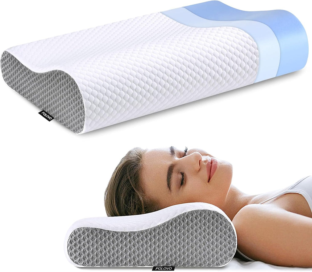 Polovo Neck Pillow Memory Foam for Bed Pillow for Sleeping, Ergonomic Orthopedic Cervical for Neck and Shoulder Pain, Side Back Stomach Sle…