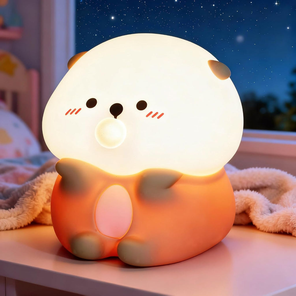 Bubble Blowing Sea Otter Night Light, Otter Gifts, Soft Silicone Lamp with Warm Light and RGB Changing, Breastfeeding Nursery Portable…