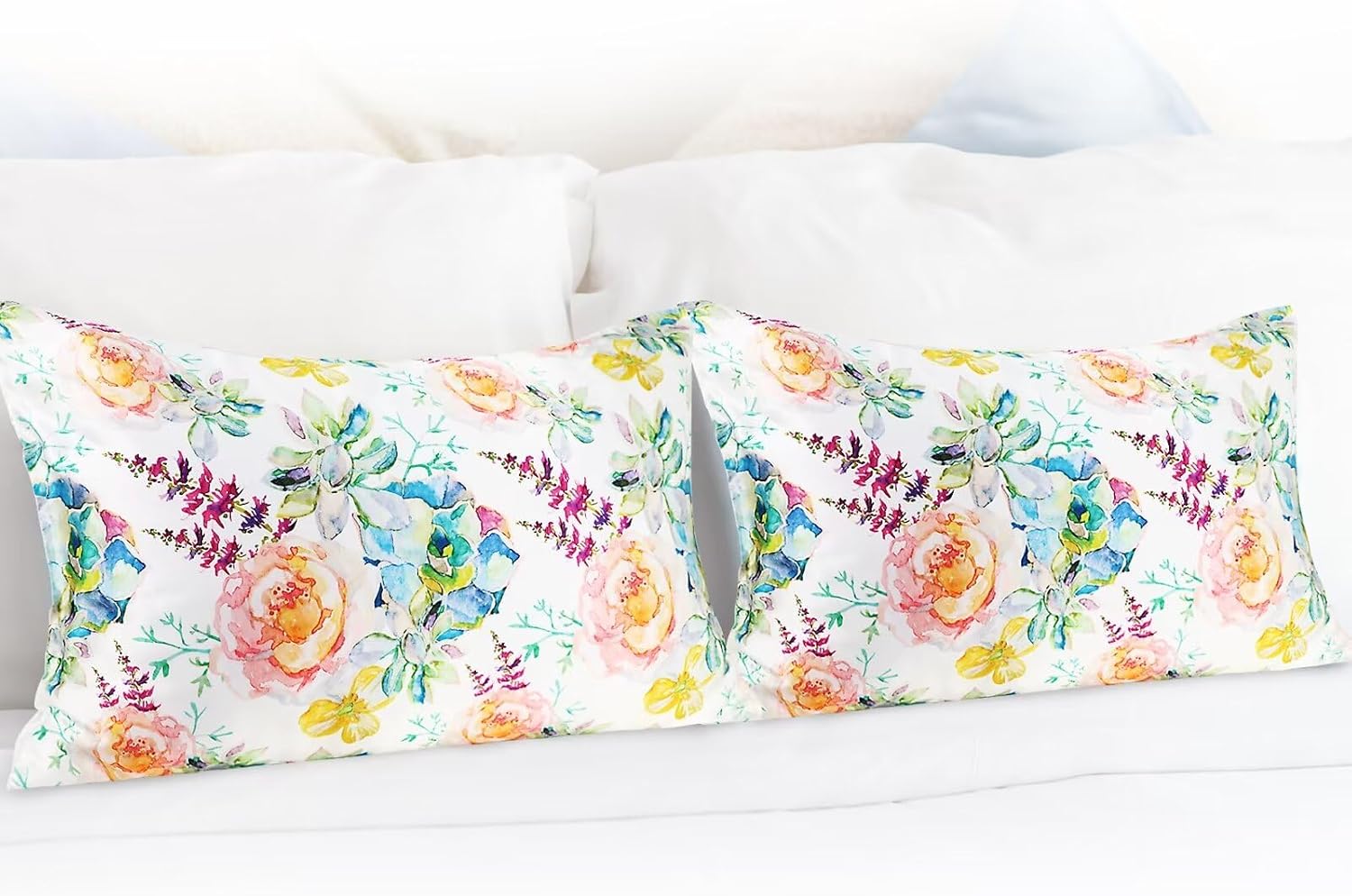MANSPHIL Pink Blue Floral Silk Pillowcase King, Reversible Satin Pillow Cases for Hair and Skin Envelope Closure, 22 Momme 6A Grade 100%…