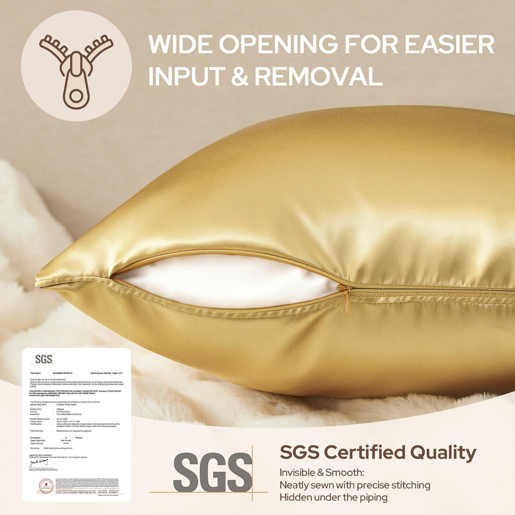 Homeideas Gold Decorative Throw Pillow Covers 24x24 Set of 2, Glossy Faux Silk Pillow Covers for Couch Sofa Bed Decor Luxury Summer Euro Sh…