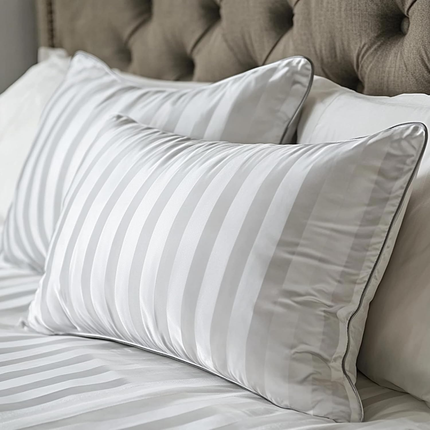 Hotel Grand Luxury Feather Down Pillows Standard Size Set of 2 Pack Hypoallergenic Medium Firm Pillows 100% Cotton Breathable Sleeping…