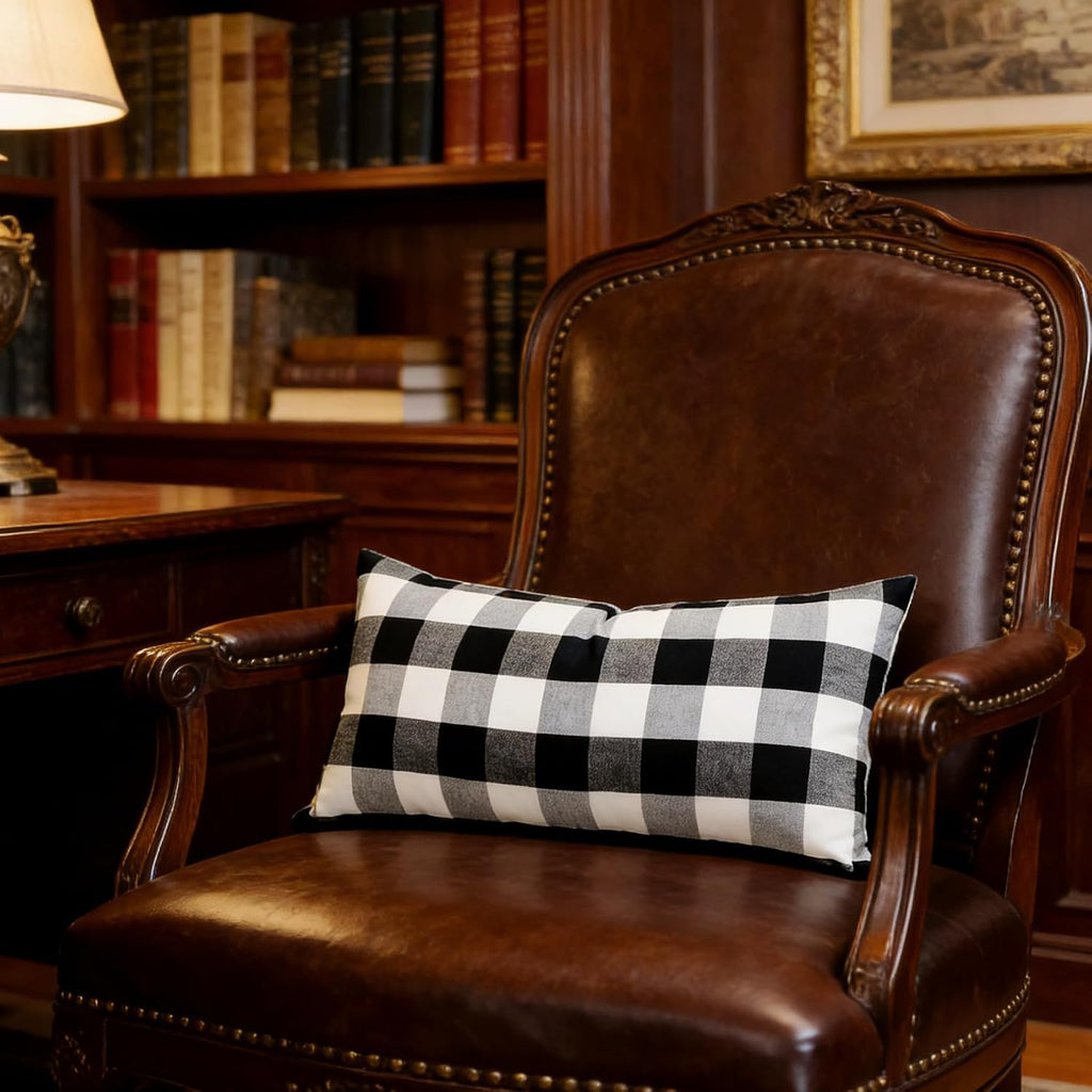 Slow Cow Black Checker Plaid Rectangular Pillow Cover Pillowcase Decorative Lumbar Throw Pillow Cover for Couch Sofa 12 x 24 Inches