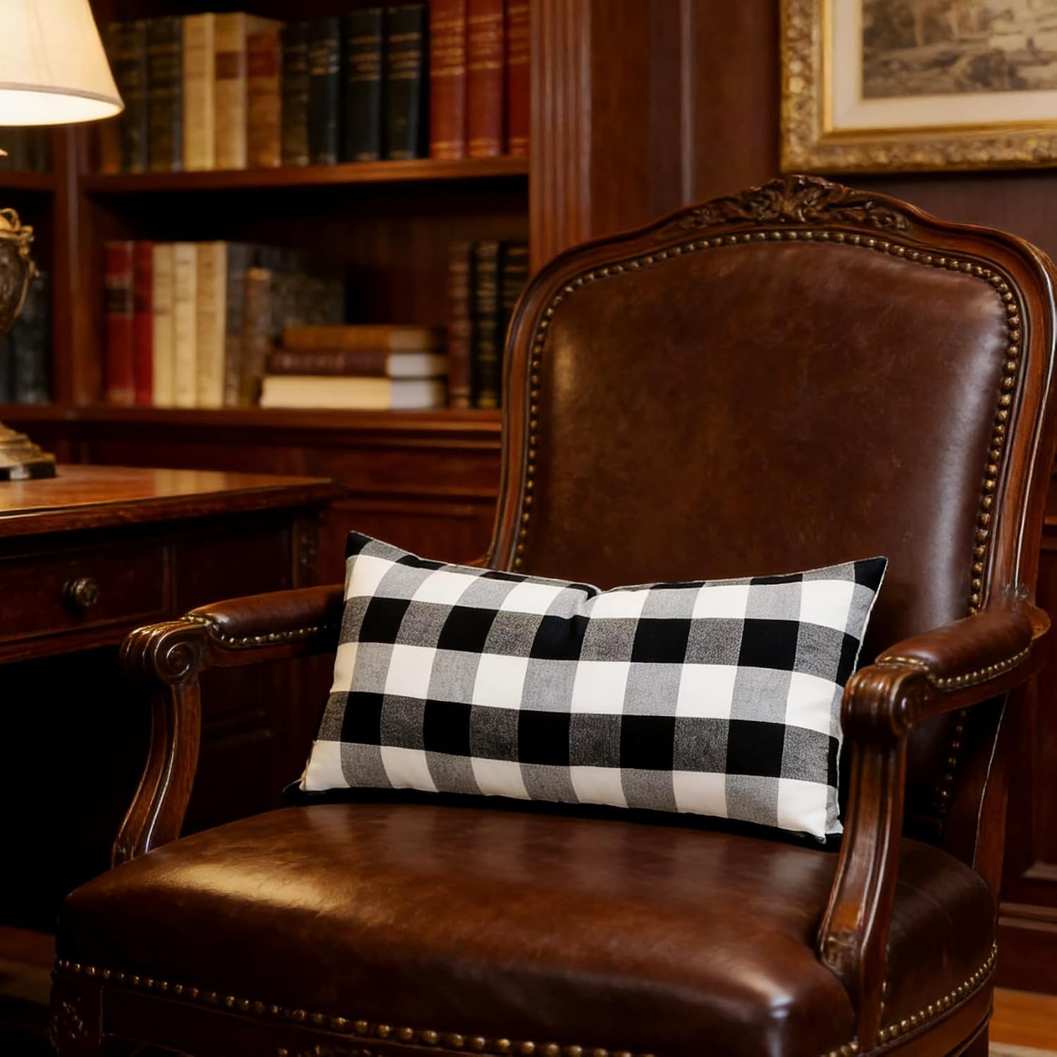Slow Cow Black Checker Plaid Rectangular Pillow Cover Pillowcase Decorative Lumbar Throw Pillow Cover for Couch Sofa 12 x 24 Inches