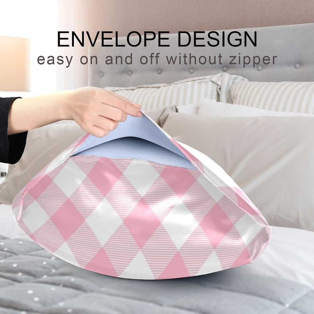 Plaid Squares Pillow Covers Silk Pillowcase for Hair and Skin Soft Breathable Smooth Cooling Satin Pillowcase Standard Size Pillow Case…