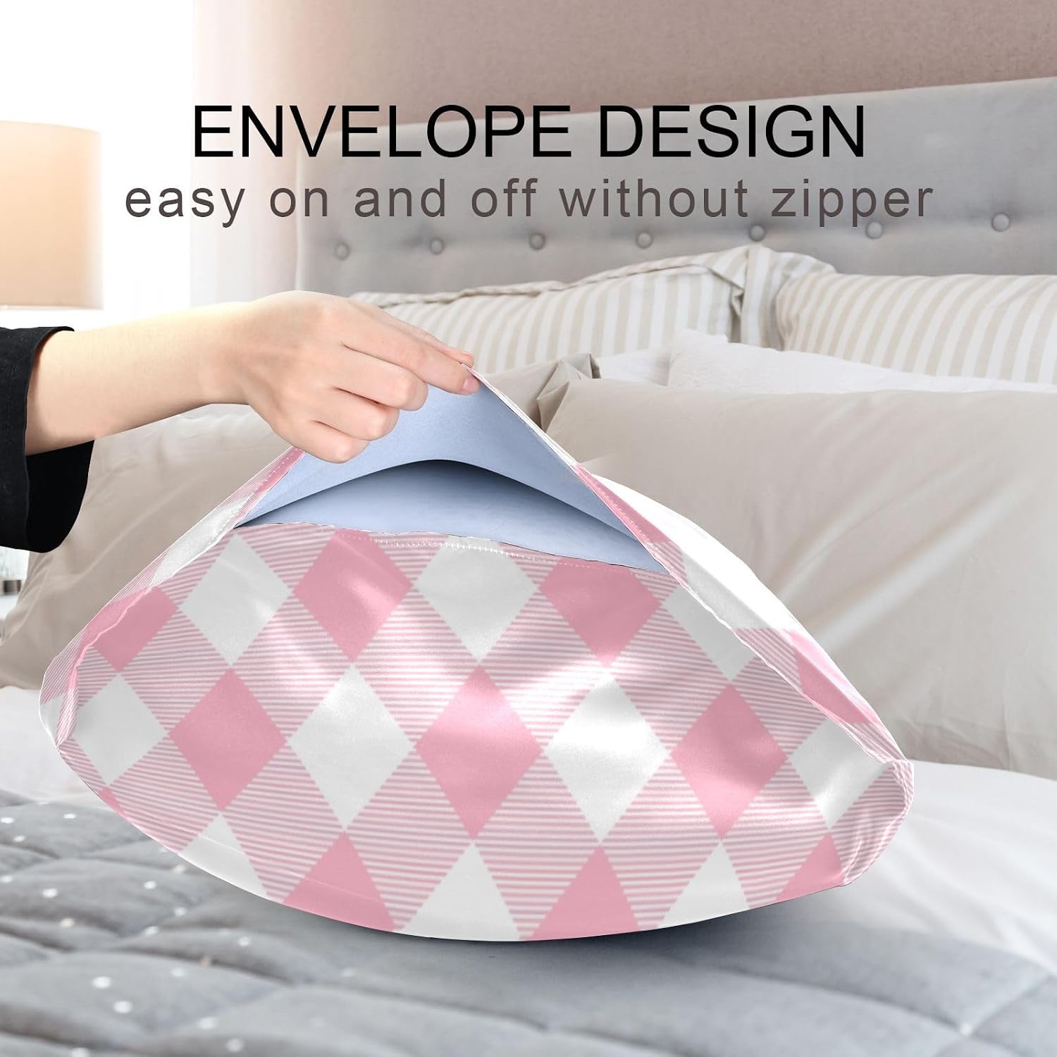 Plaid Squares Pillow Covers Silk Pillowcase for Hair and Skin Soft Breathable Smooth Cooling Satin Pillowcase Standard Size Pillow Case…