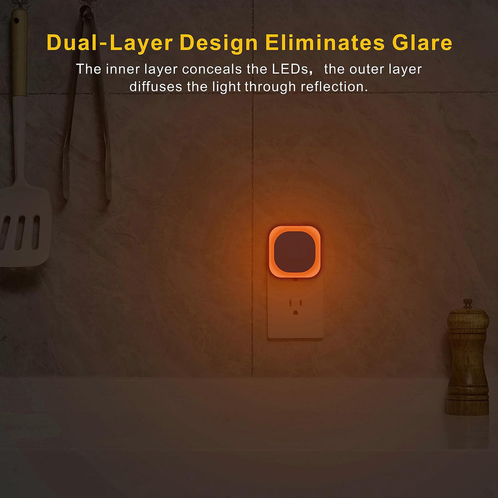 YUNLEX 4 Pack Amber Night Light, Dusk to Dawn Sensor, Warm Glare-Free Reflected Glow, 3-Level Dimmer, Auto On/Off, Plug-in LED Nightlight…