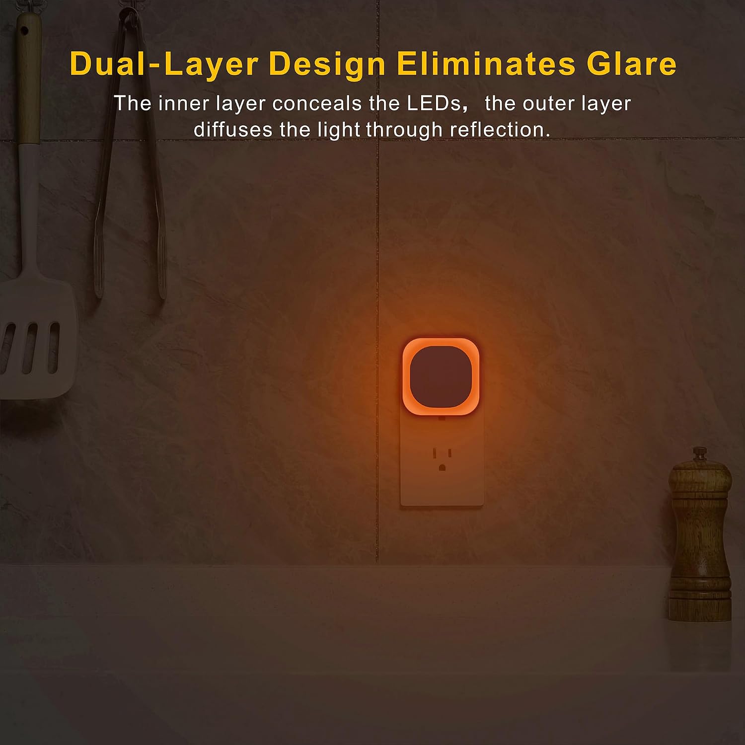 YUNLEX 4 Pack Amber Night Light, Dusk to Dawn Sensor, Warm Glare-Free Reflected Glow, 3-Level Dimmer, Auto On/Off, Plug-in LED Nightlight…