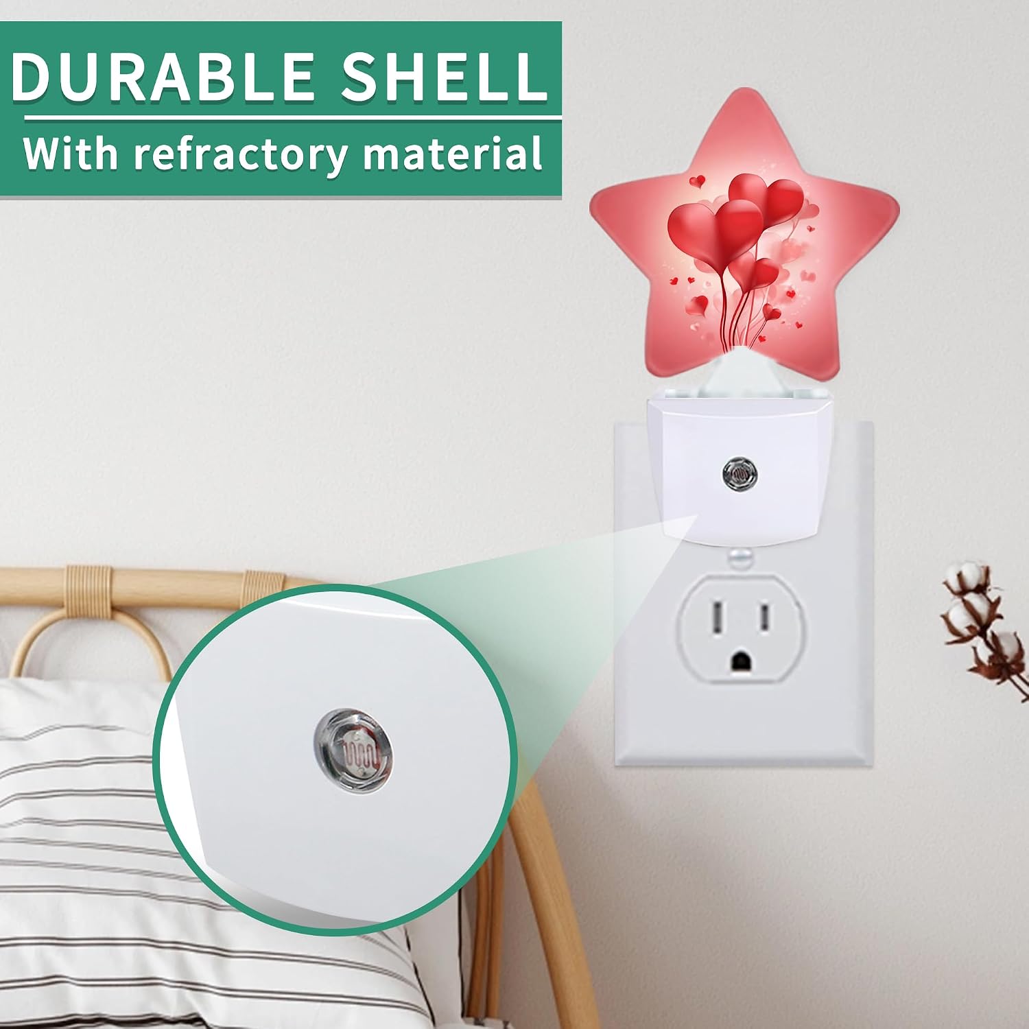 Star Night Light Plug in, Love Heart Dusk to Dawn Sensor Night Light, Soft Glow Lamp for Kids Bedroom Nursery Hallway Bathroom, Energy…