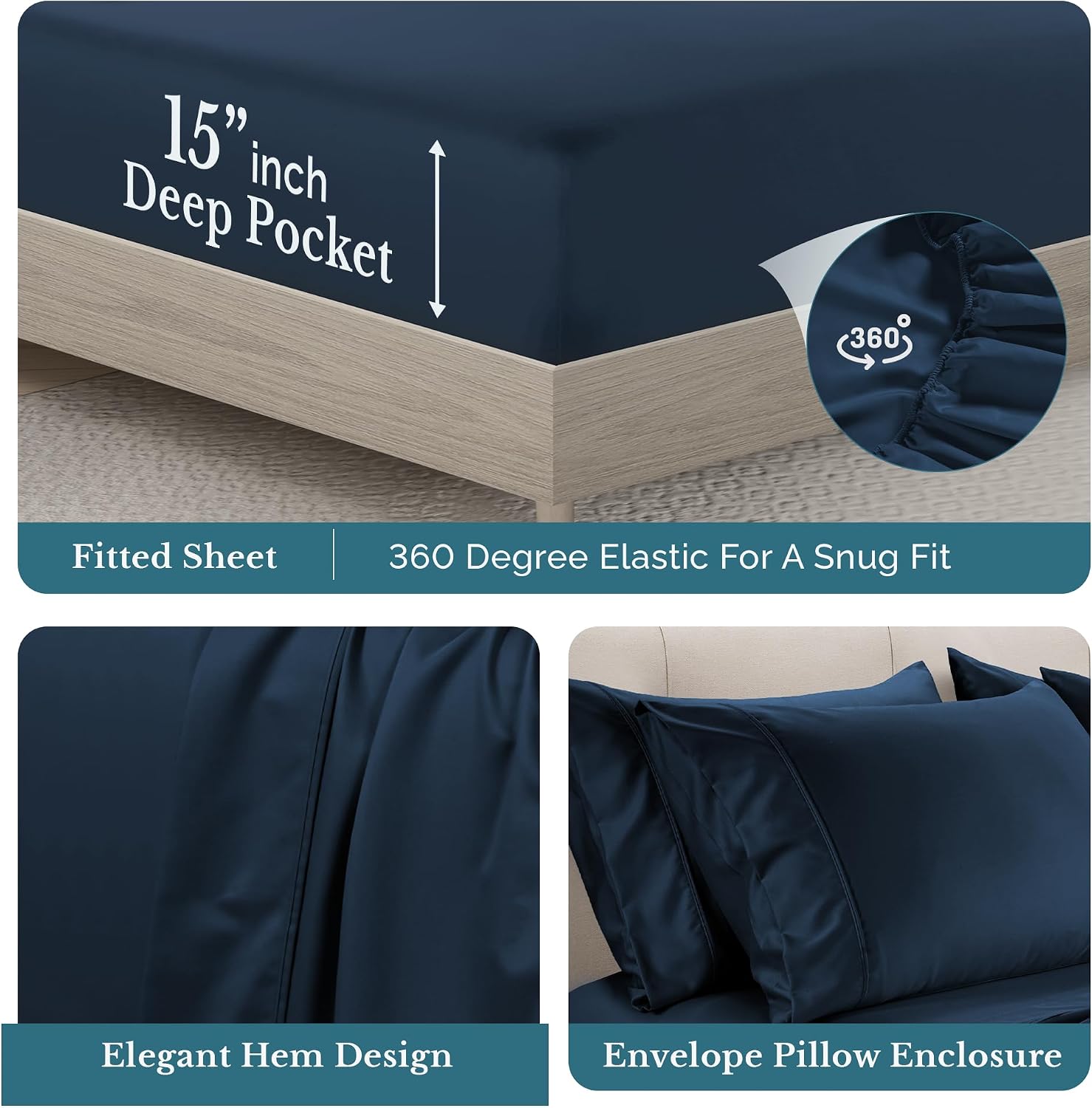 Casa Platino 100% Cotton Twin XL Sheets Set, 4 Piece Bed Set with 500 Thread Count Silky Smooth Sateen, 15 Inch Deep Pocket Fitted Sheet…