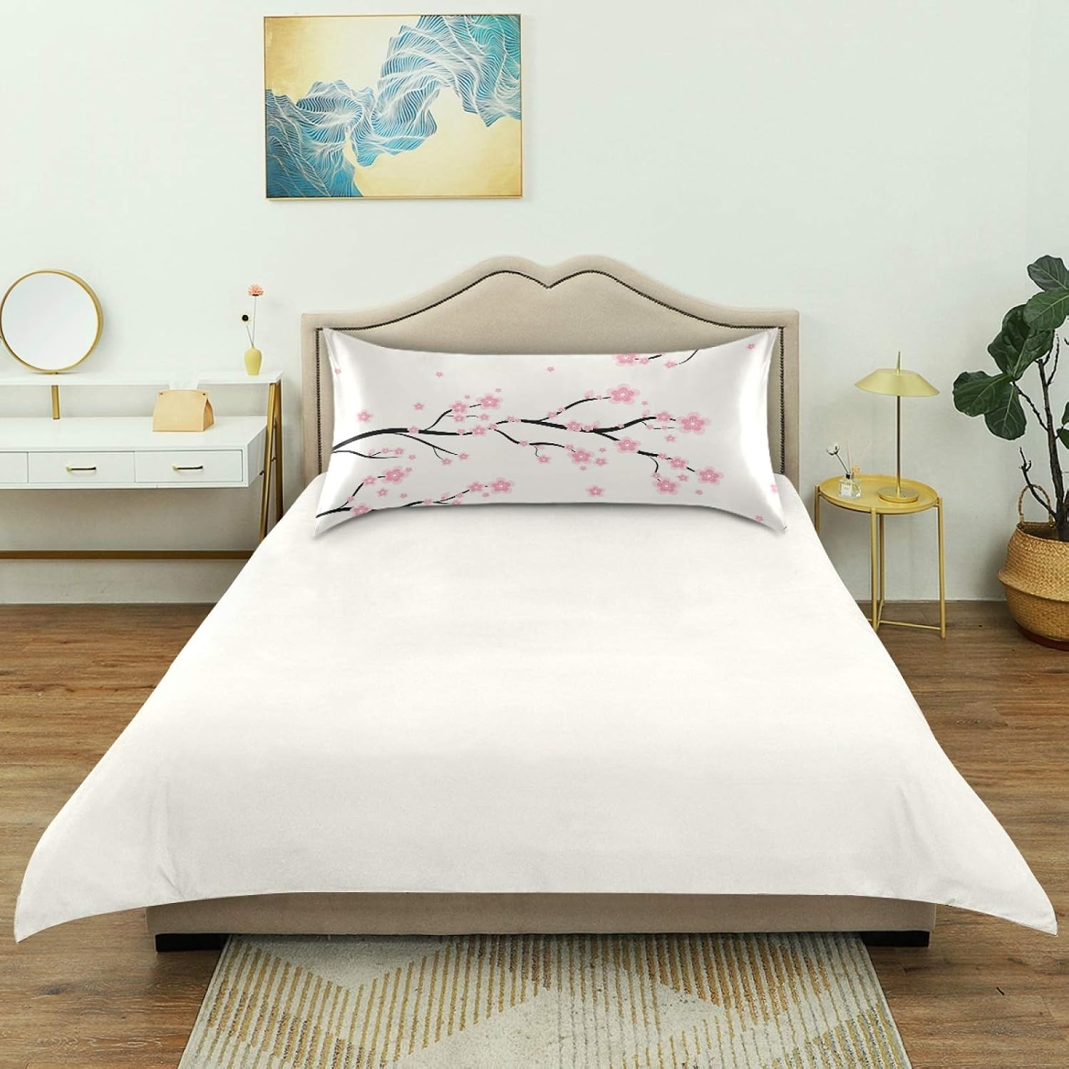Blueangle Floral Sakura Pattern Satin Pillowcase for Hair and Skin Silk Pillowcase, Queen Size(20x30 inches) - Satin Pillow Covers with…
