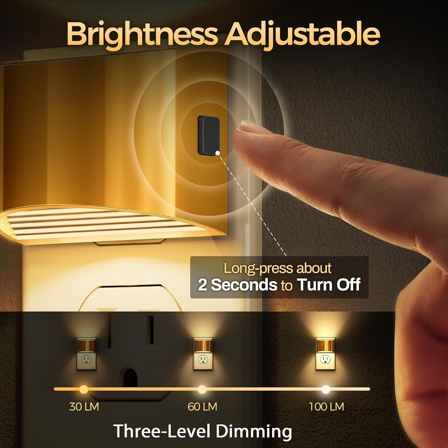 DORESshop LED Night Light[2 Pack], Golden Night Lights Plug into Wall, 3 Level Brightness Adjustable Plug in Night Light, Dusk to Dawn…