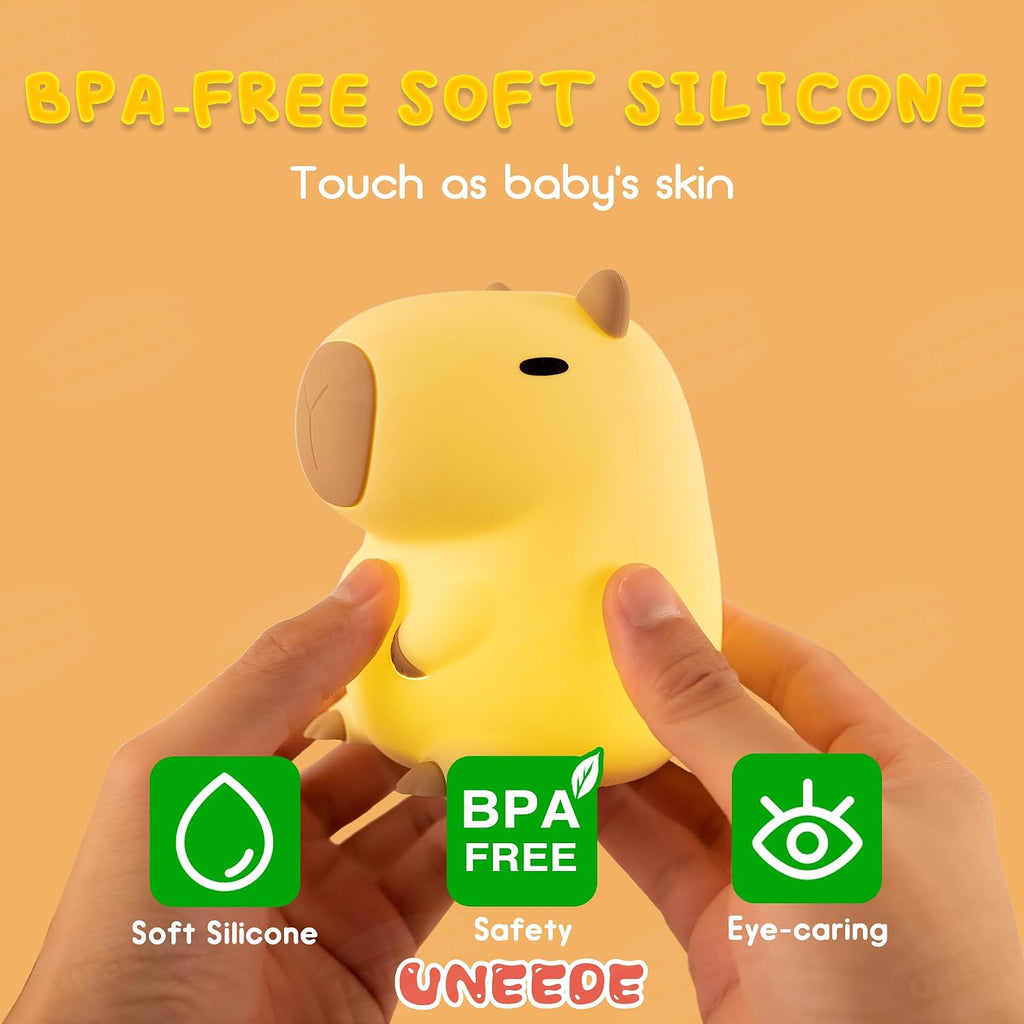 UNEEDE Cute Capybara Night Light, Novelty Animal Silicone Nursery Night Light Rechargeable Table Bedside Lamp with Touch Sensor for…