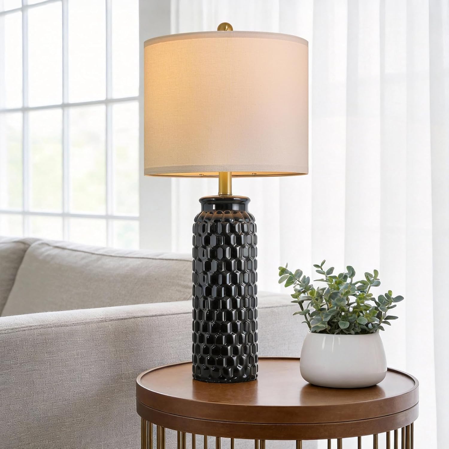 USumkky 27" Ceramic Table Lamps Set of 2 - Modern Farmhouse & Boho Style, Bedside Nightstand Lamps for Bedroom, Living Room End Table…