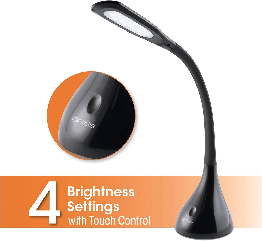 Ottlite Creative Curves LED Desk Lamp with Adjustable Neck - 4 Dimmable Brightness Settings with Energy Efficient Natural Daylight LEDs for…