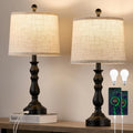23'' Farmhouse Table Lamps for Living Room Set of 2 with USB C+A Ports, Retro Bedside Lamp for Bedroom, Office, Dining Room, Knob Switch…