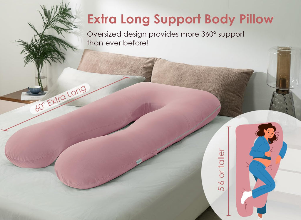 QUEEN ROSE Extra Long Pregnancy Pillows, 60 Inch U Shaped Body Pillow for Sleeping, Cooling Maternity Pillow for Pregnant Women, Body…