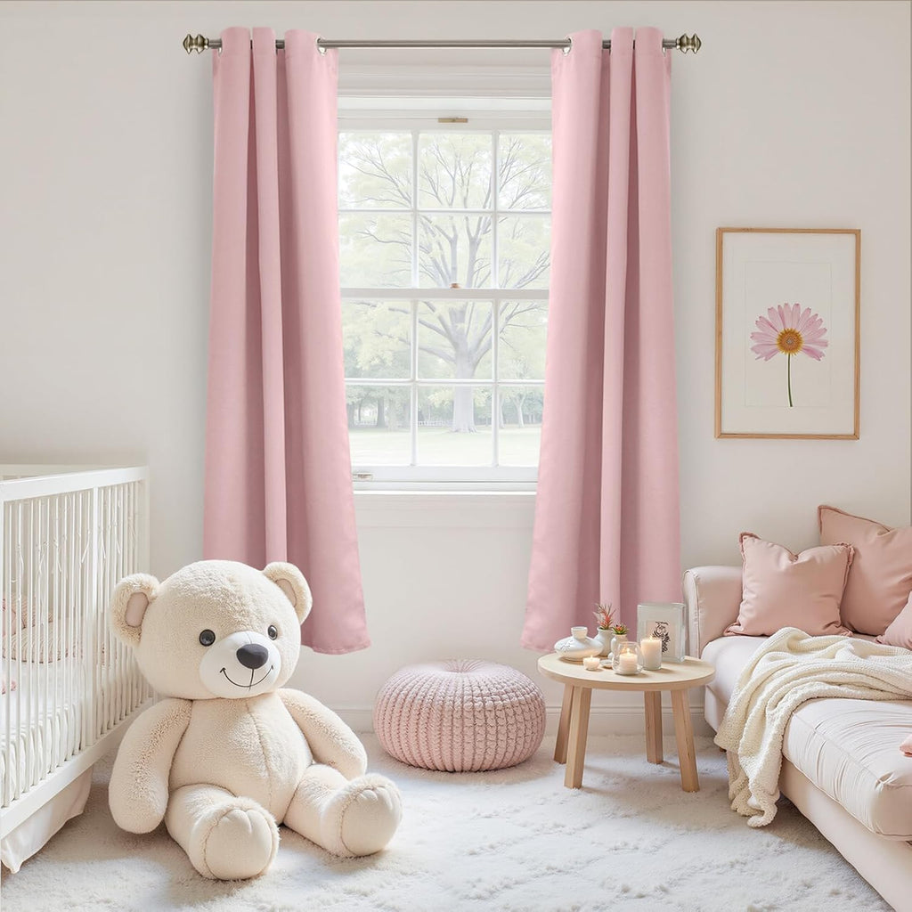 YoungsTex Baby Pink Room Darkening Curtains 72 Inches Length for Nursery - Thermal Insulated with Grommet Blackout Drapes for Girl Bedroom,…