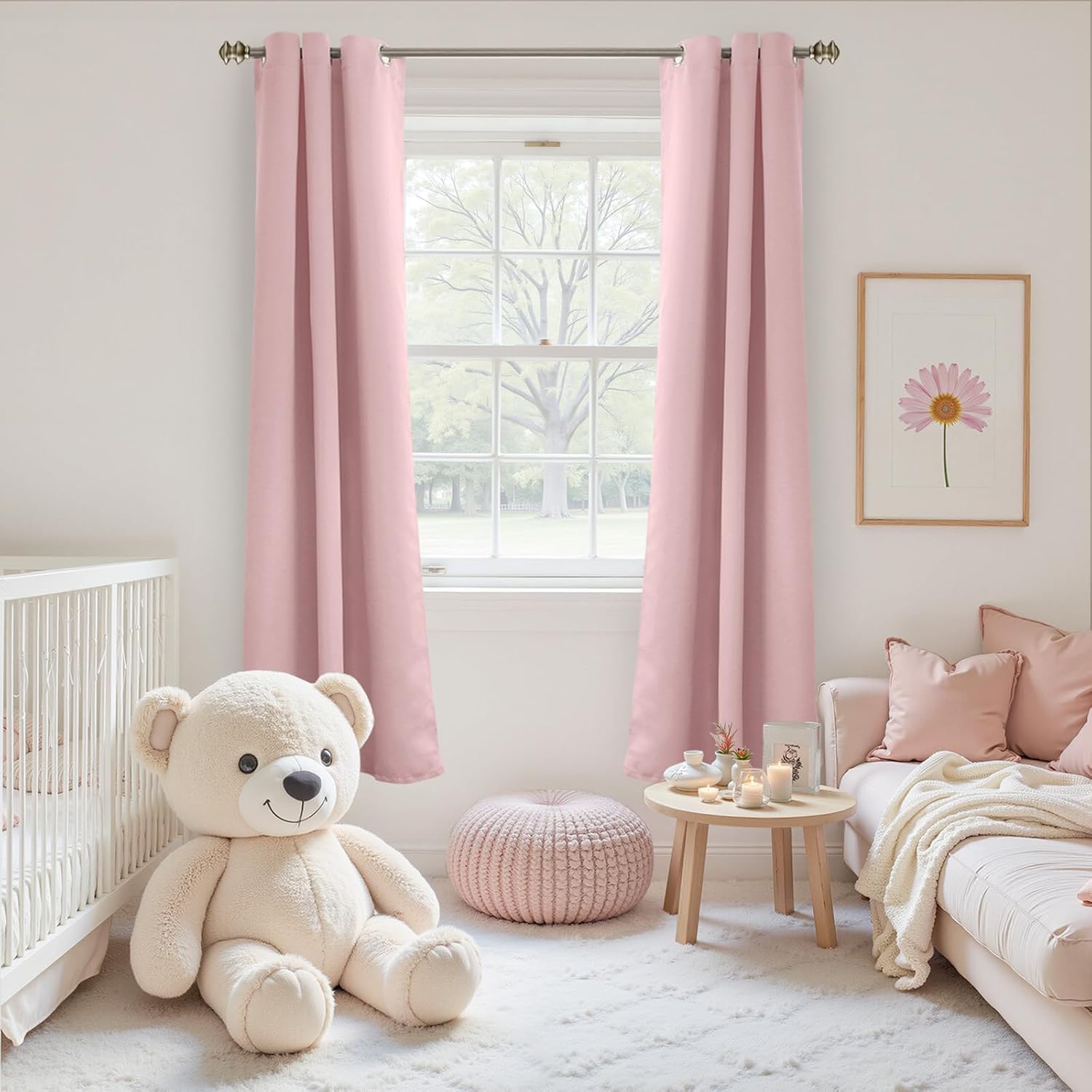YoungsTex Baby Pink Room Darkening Curtains 72 Inches Length for Nursery - Thermal Insulated with Grommet Blackout Drapes for Girl Bedroom,…