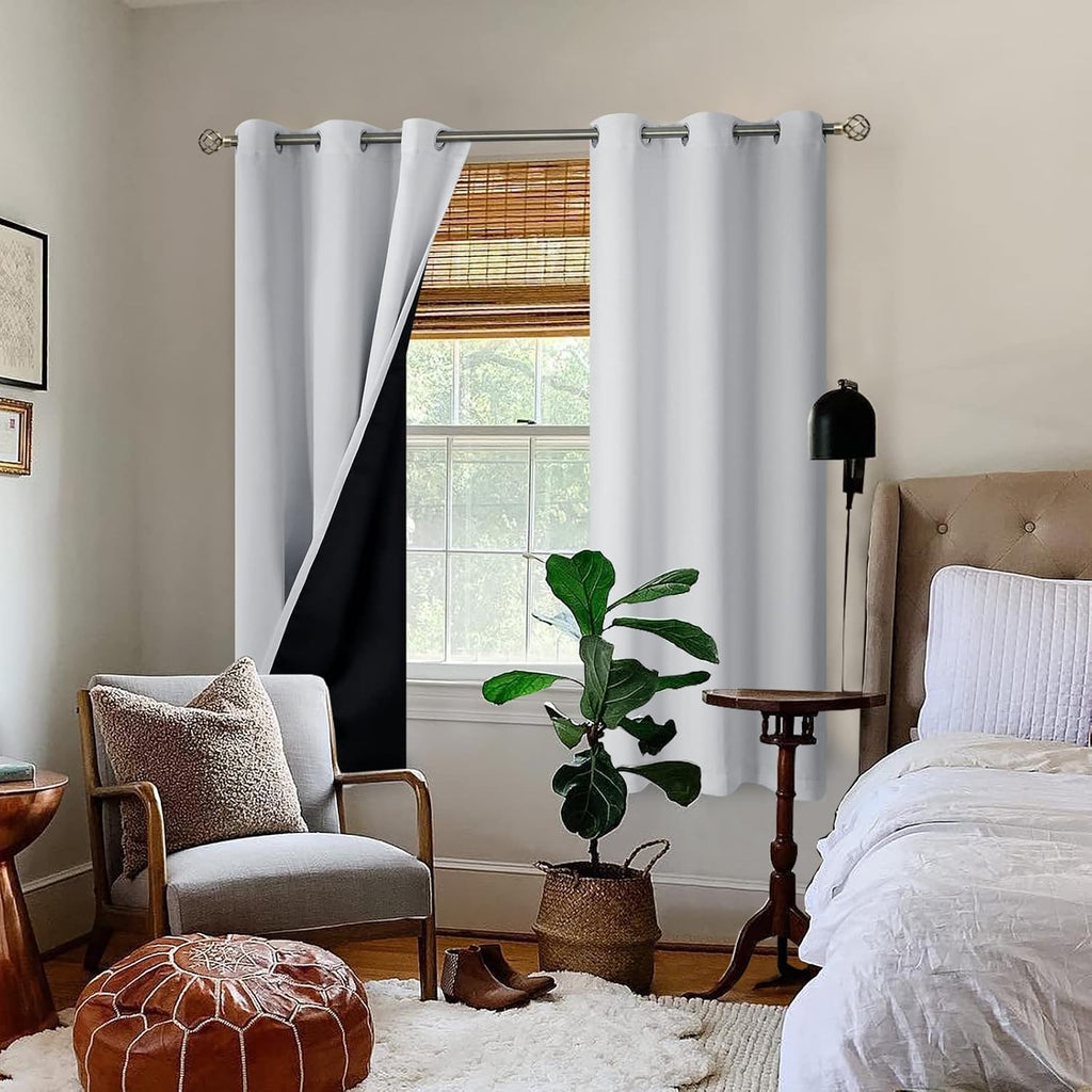 BGment Greyish White 100% Blackout Curtains for Bedroom 63 Inch Length 2 Panels Set, Thermal Insulated Full Light Blocking Grommet Noise Ca…