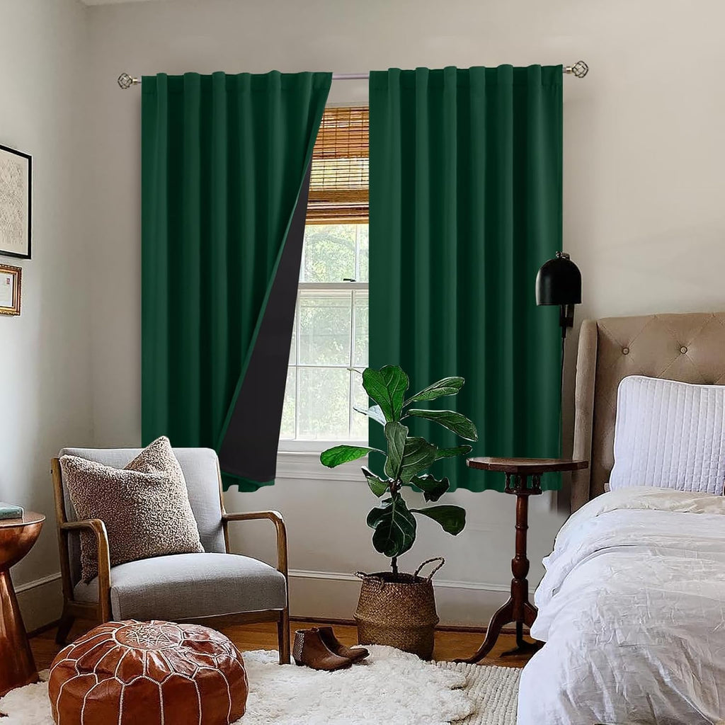 BGment Thermal Insulated Curtains 54 Inches Long with Liner, 100% Blackout Double Layer Noise Reduce Room Darkening Rod Pocket and Back…