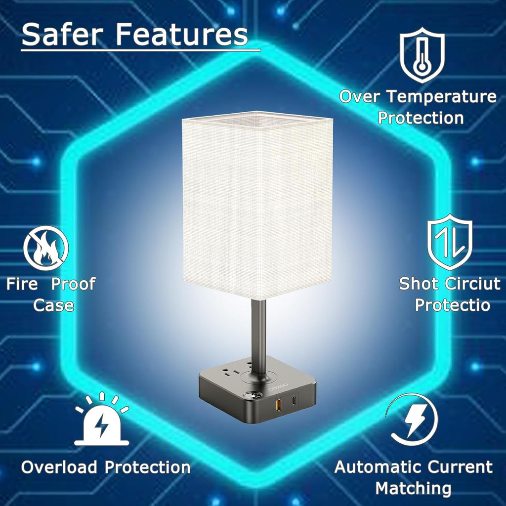 Table Lamp Dimmable cozoo USB Bedside Table Desk Lamp with 2 USB Charging Port(A+C) 2 Outlet, Nightstand Lamp with Charger Base White…