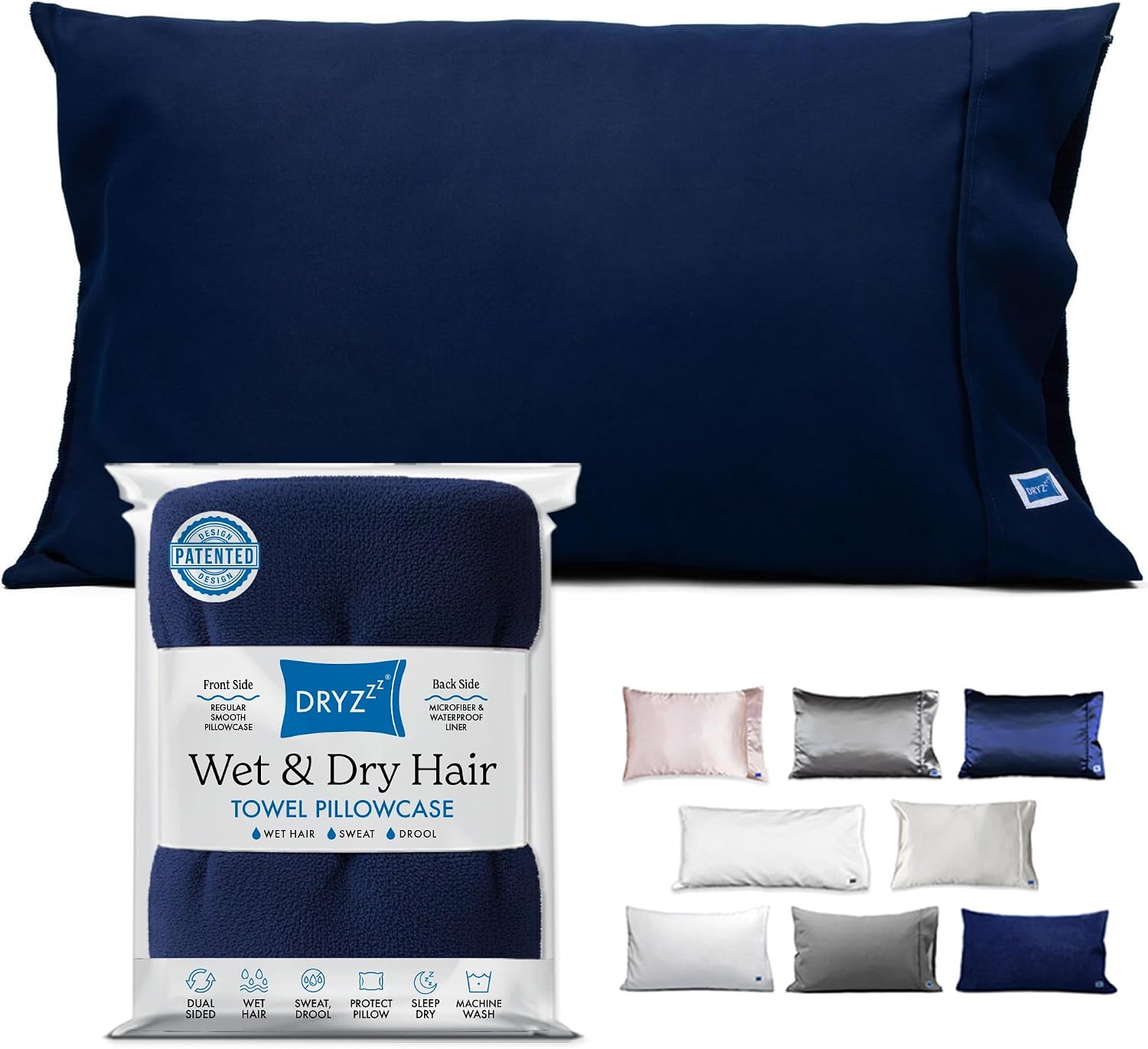 DryZzz Waterproof Pillow Protector Cooling Pillow Case 29"x19" 1pc Navy Blue Standard Size, Absorbent Towel Pillowcase Dual-Sided Wet & Dry…