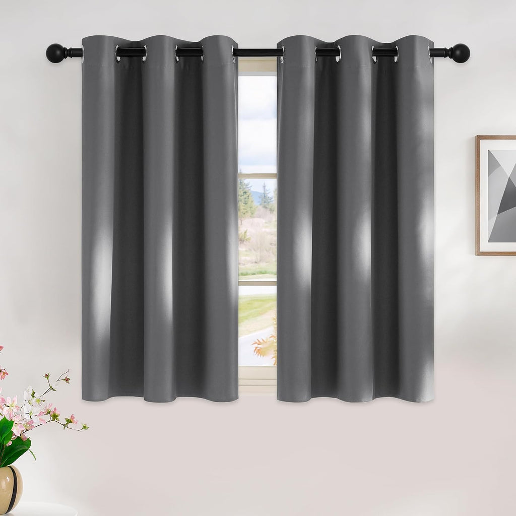 NICETOWN Grey Kitchen Blackout Short Curtain Panels for Bedroom, 45 Inch Long Thermal Insulated Grommet Top Blackout Draperies and Drapes…