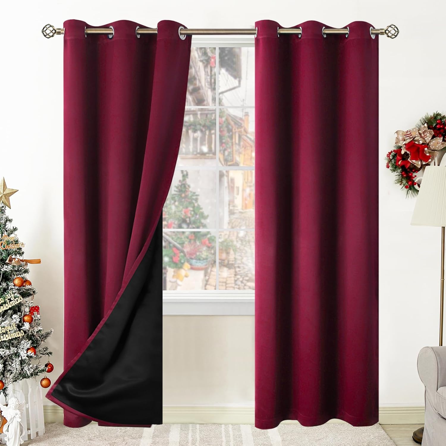BGment Thermal Insulated 100% Blackout Curtains for Bedroom with Black Liner, Double Layer Full Room Darkening Noise Reducing Grommet Curta…