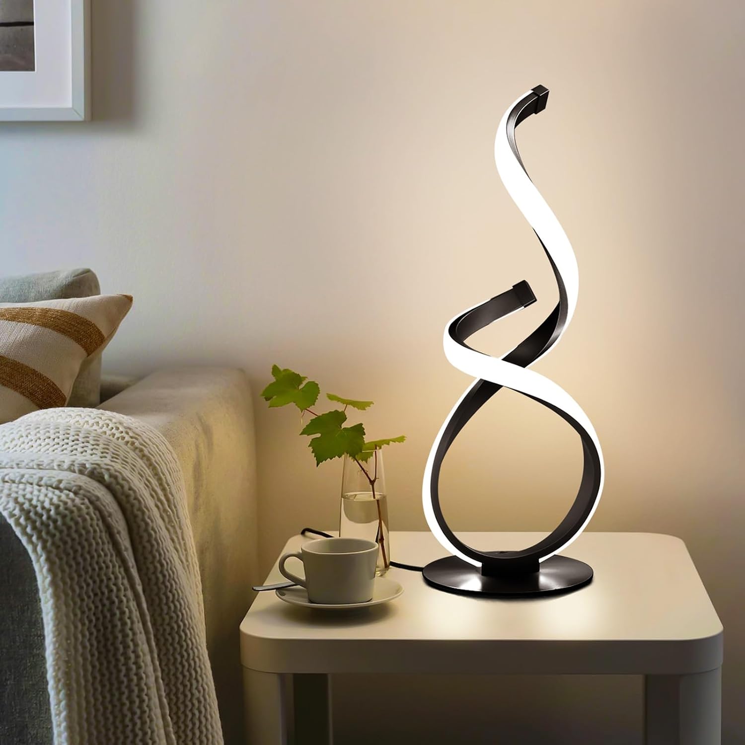 2 Pack Modern Touch Lamp for Nightstand, Spiral LED Table Lamp, Dimmable 3 Color Temperature Night Stand Desk Lamp, Unique Bedside Light…