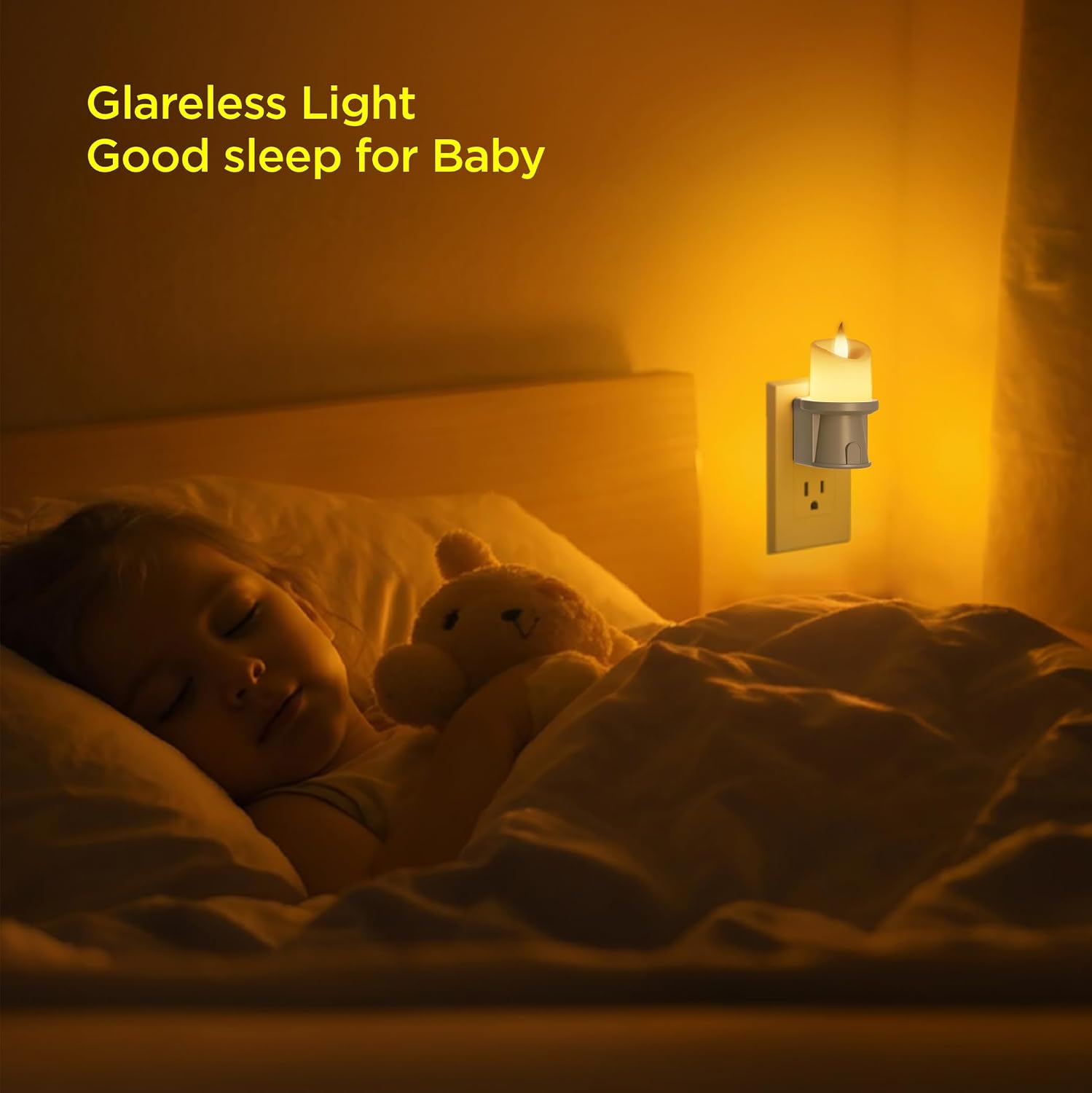 2-in-1 Plug in Night Light (1 Pack) - Dual Mode: Auto Sensor & Remote Timer - Boho Neutral Beige Candle Nightlight for Nursery, Bedroom…